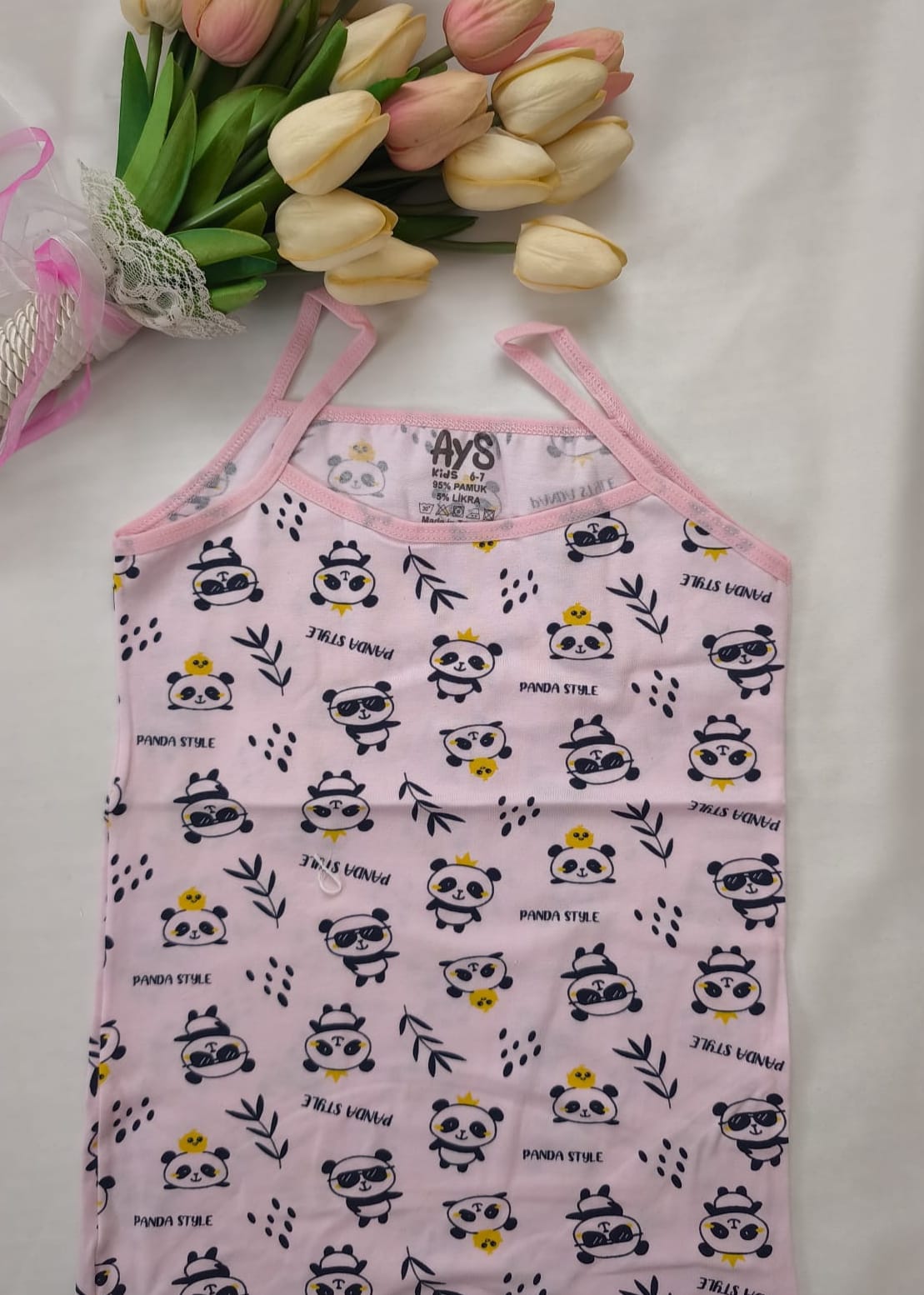 Ays Panda Baskılı Kız Çocuk Toz Pembe Renkli Atlet